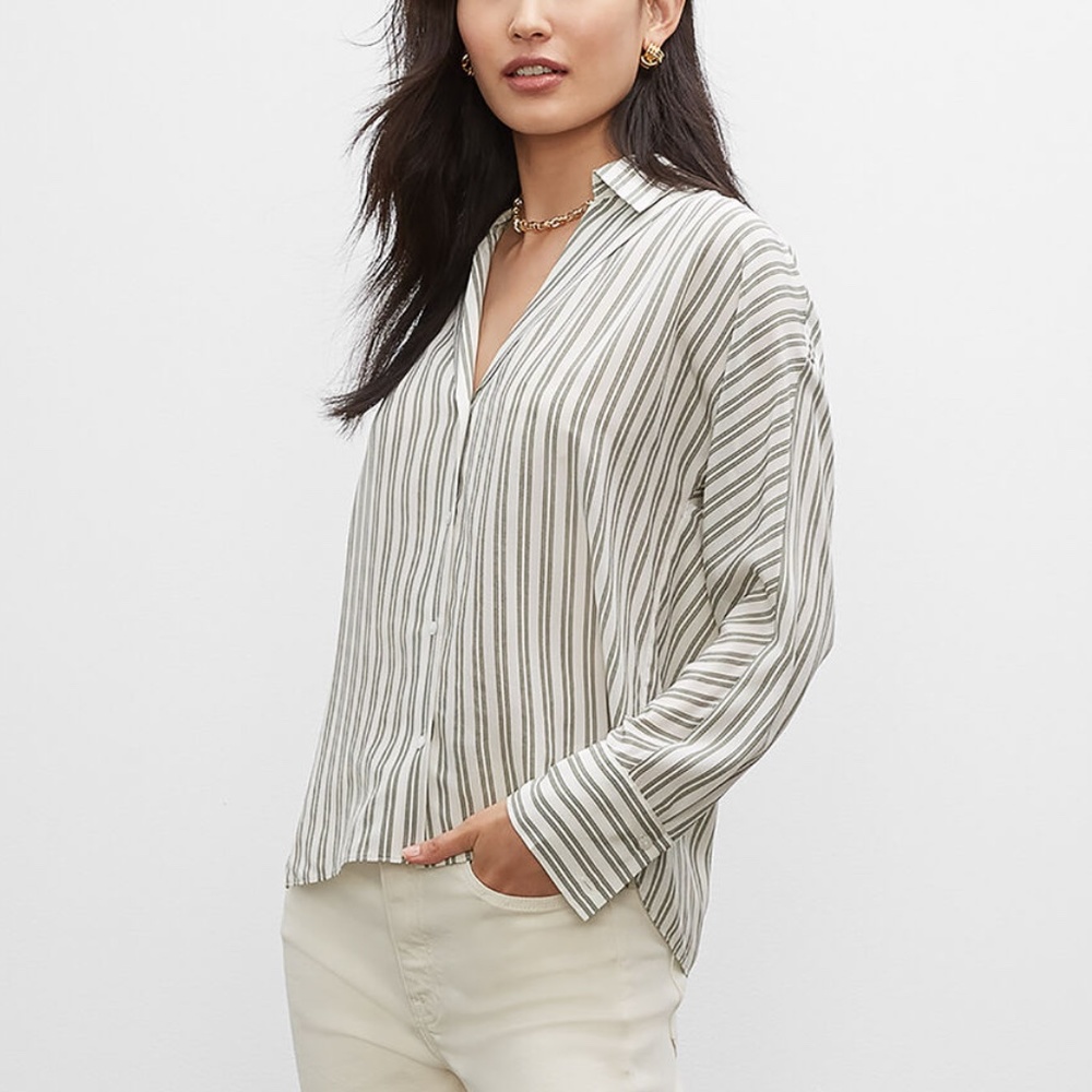 Signature Striped Silk Shirt - New With Tags - NEVER WORN - White Printed Multi